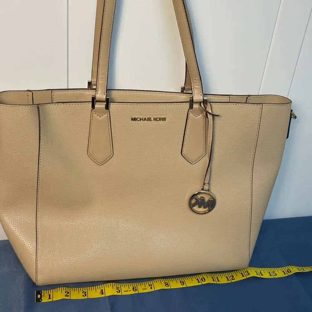 Michael‎ Kors Kimly Large Bonded Tote Bag Beige Pebbled Leather 35H9GKFT9T